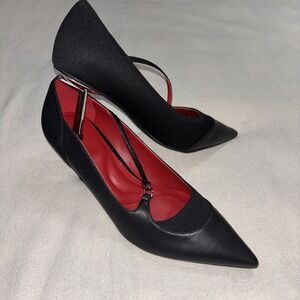 Women's‎ Black Leather Heels Pumps Silver Heel Buckle Size 9 Whimsygoth